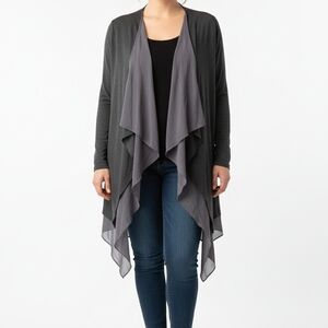 Bloomchic Gray Open Front Cardigan Duster Draped Waterfall Plus Size 22-24